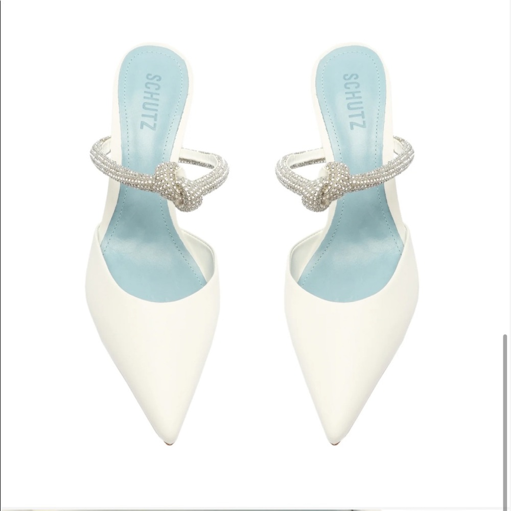 SCHUTZ White Heels with Silver Accents